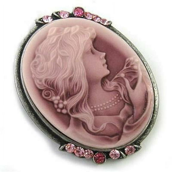 Vintage Style CAMEO Brooch Pin & Pendant Design Fuchsia Pink Antique Silver Tone