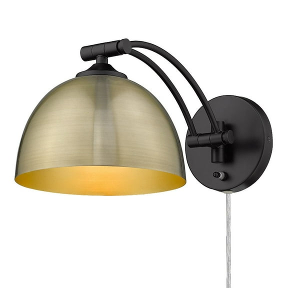 Wry Lighting Rey 1-light Swing Arm Wall Lamp in Matte Black and Aged Brass shade