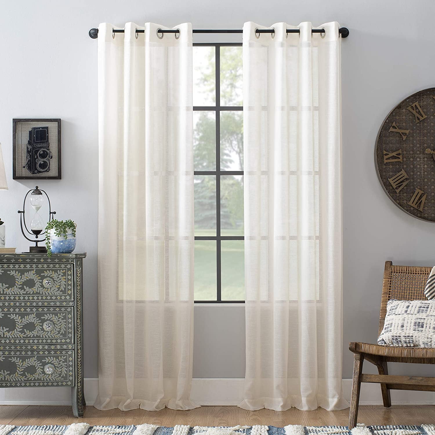 Archaeo Slub Textured Linen Blend Grommet Top Curtain, 52"x84", Ivory