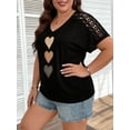thumbnail image 7 of Cuteduck Women's Tops Summer Short Sleeve V-Neck Plus Size One-Sleeve Lace Three-Color Gradient Heart Print Casual Chic Blouses 1X-4X, 7 of 7