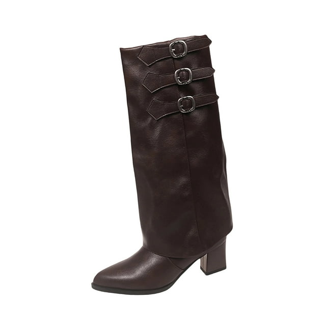 Womens Winter Boots Fashionable Casual Versatile Metal Buckle Boots Fall and Winter Style