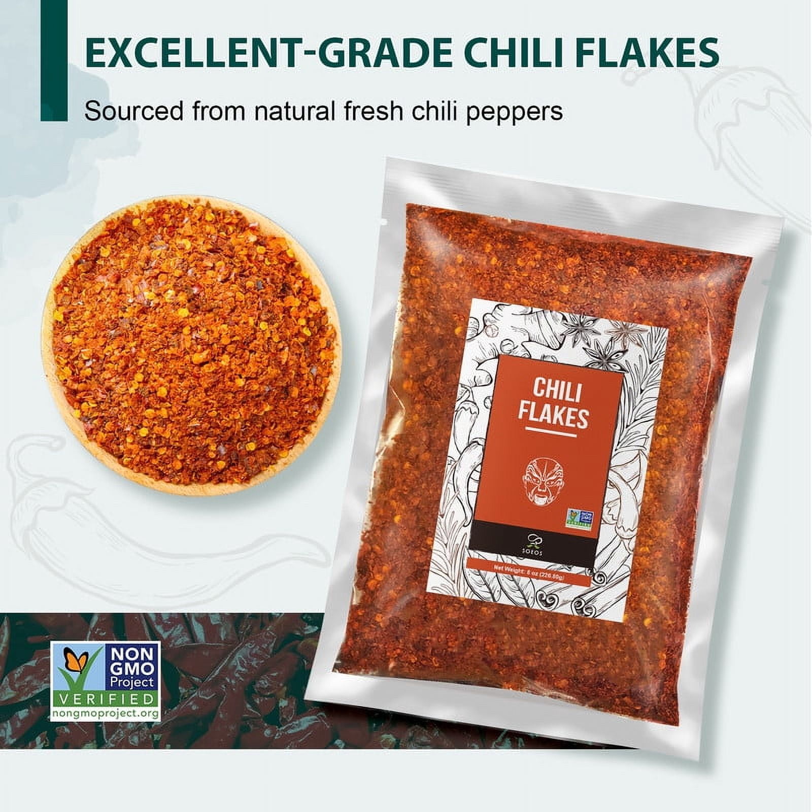 Soeos Premium Sichuan Chili Flakes 8oz (226g), 2 Packs, total weight 16 oz