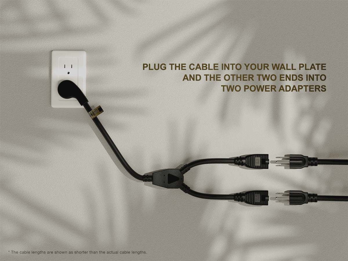 Cable Leader 72in NEMA 5-15P to Dual NEMA 5-15R Low Profile Power Cord Splitter 14AWG