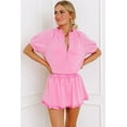thumbnail image 6 of Chic Women's Pink Half Zip Puff Sleeve Top with Ruffled Shorts Set | [ZhiHiMeRi] | (US 12-14)L, 6 of 12