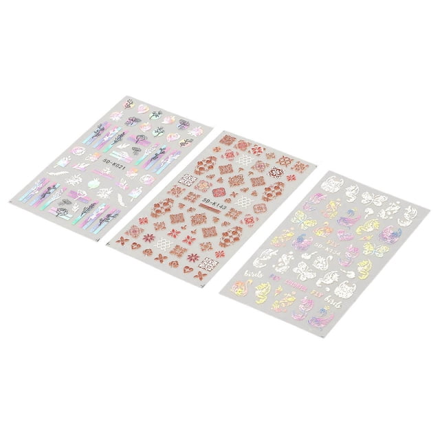 3 Sheet Embossed Nail Art Sticker Self Adhesive 5D Hollow Pattern Nail Decals Decoration Accessories