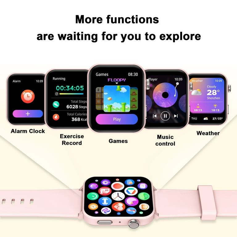 Blackview Smart Watch for Android and iPhone,IP68 Waterproof,with Bluetooth  Call(Answer/Make Calls) for Women Men 1.83 HD Screen Fitness Watch with AI  Voice,Pink 