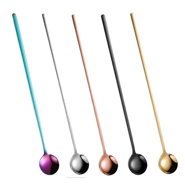 Cuchara de té helado, cucharas mezcladoras de café de acero inoxidable, cucharas largas de postre de crema
