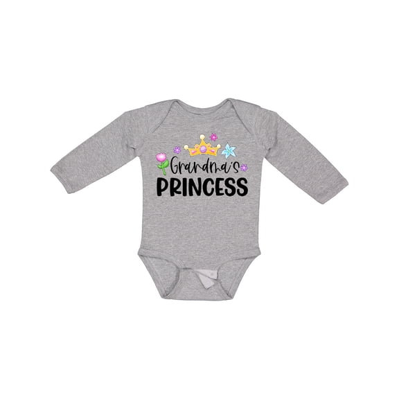 Inktastic Grandma's Princess Crown and Flowers Girls Long Sleeve Baby Bodysuit