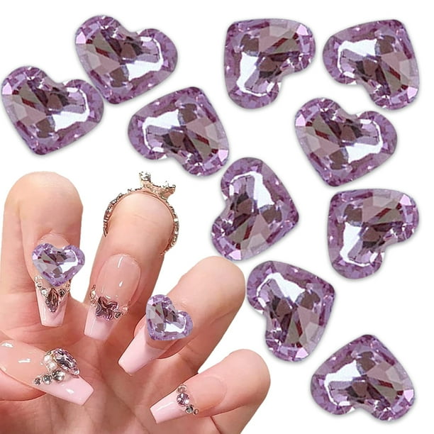 Encantos de uñas de corazón 3D, 10 piezas de diamantes de imitación de corazón de cristal, gemas de uñas, dijes de arte de uñas, dijes en forma de corazones para decoraciones de joyas de uñas