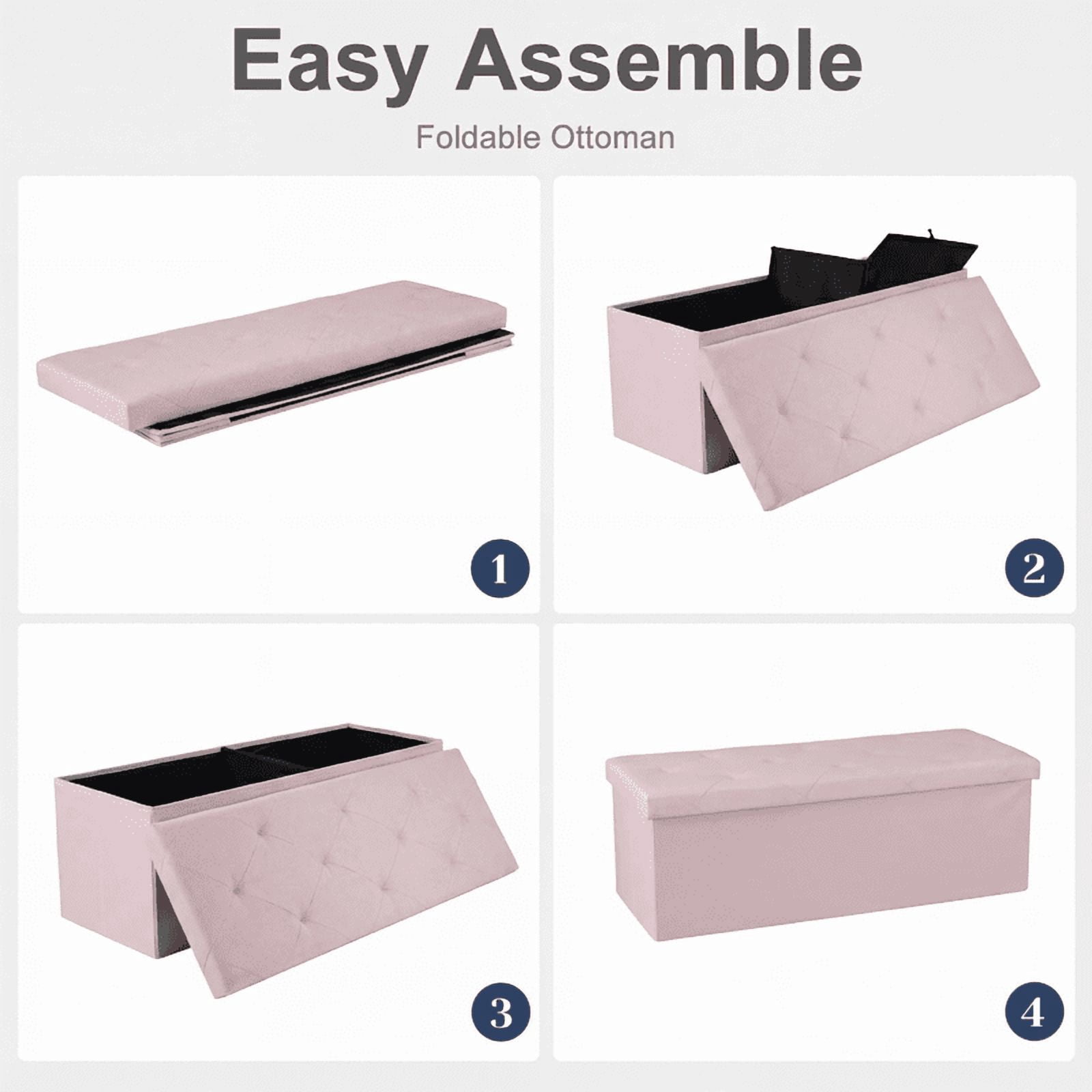 Telyra 43" Foldable Storage Ottoman Bench Fabric Footrest Stool with Foam Padded Seat, Pink