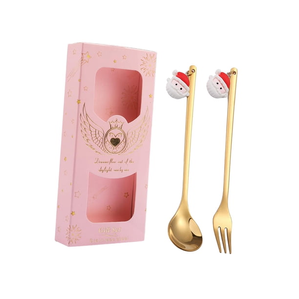 navideños, tenedor y cuchara de postre, cubiertos navideños de acero inoxidable, cubiertos para pastel, fiesta de té, restaurante, Papá Noel Macarena tenedor y cuchara de postre