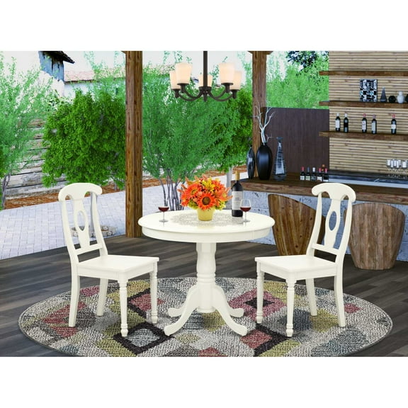 East West Furniture Dining Room Set Linen White, ANKE3-LWH-W