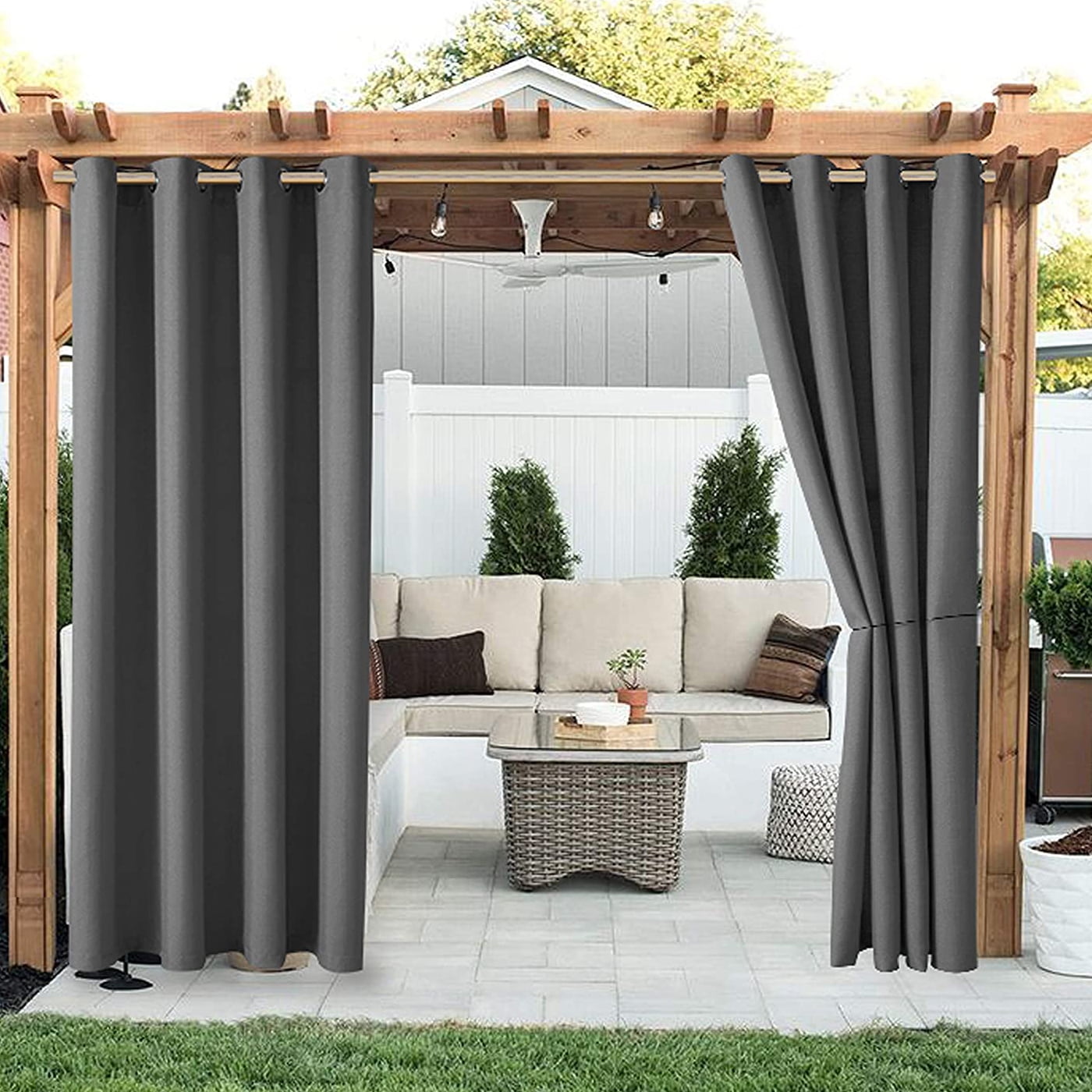 TOPCHANCES 2 Panels Grey Outdoor Curtains for Patio Waterproof Extra Wide, 52 X 84 Inch Blackout
