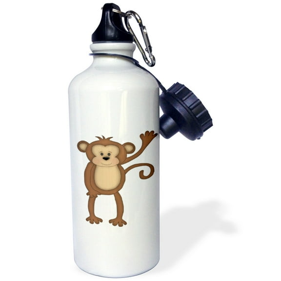 3dRose, Cute Brown Jungle Monkey Saying Hi Illustration, 21 oz Sports Water Bottle