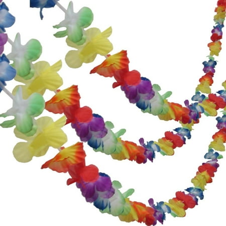 Multi Colored Hawaiian Luau Tropical Flower Lei Garland Party Decorations. Set Of 3 10' Hibiscus Flower Garlands a total of 30 Feet - 9 Meters. Hawaiian Luau Tropical Party Supplies.