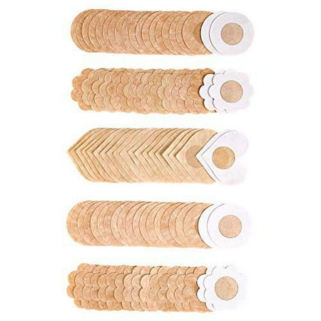 Greneric 100 Pcs Pasties Nipple Covers Disposable Breast Pasties Comfortable Satin Petals Pasties Petal Self-Adhesive Multi-Shape Bra for Women  Beige  Large