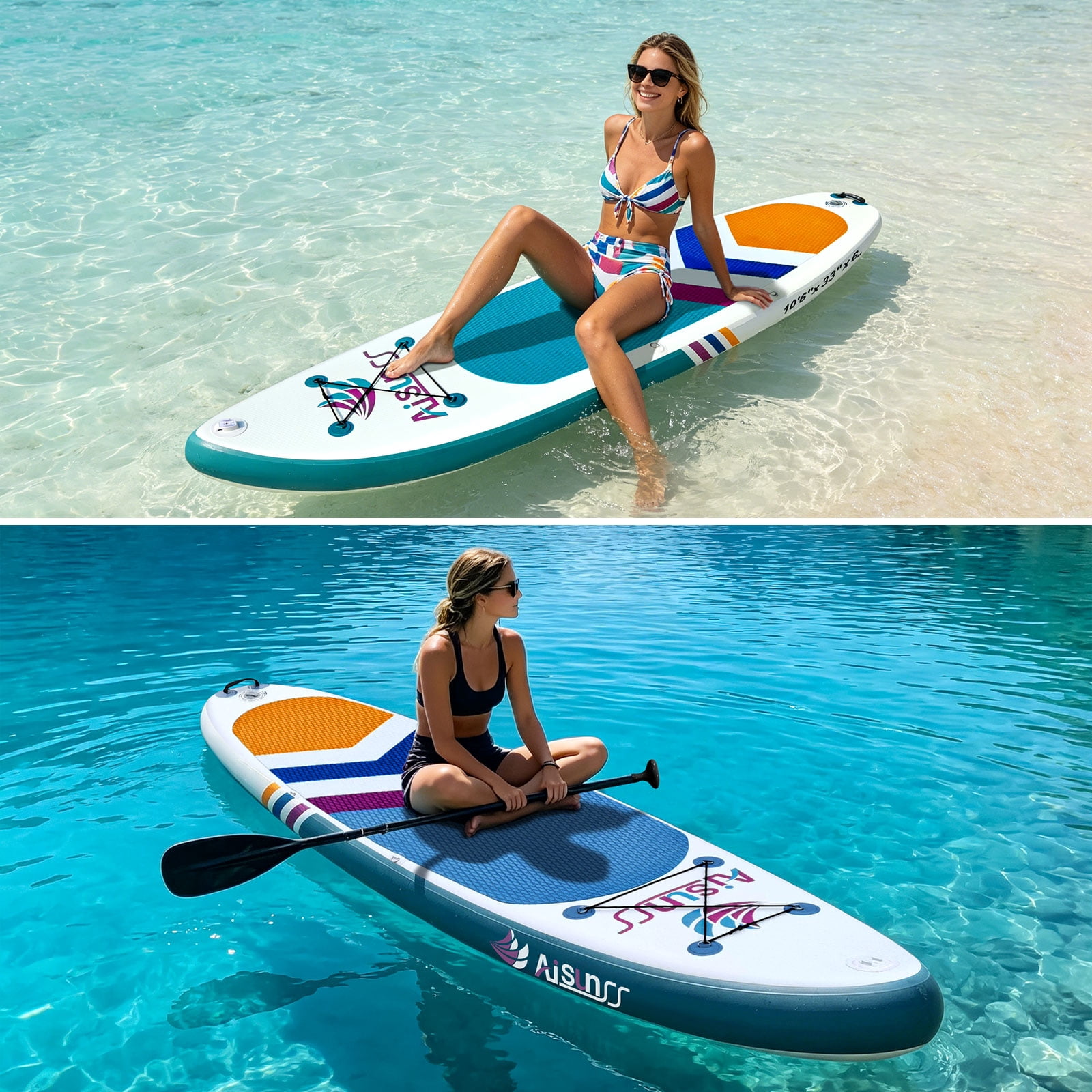 AISUNSS 10.6ft Inflatable Stand Up Paddle Board with Premium SUP