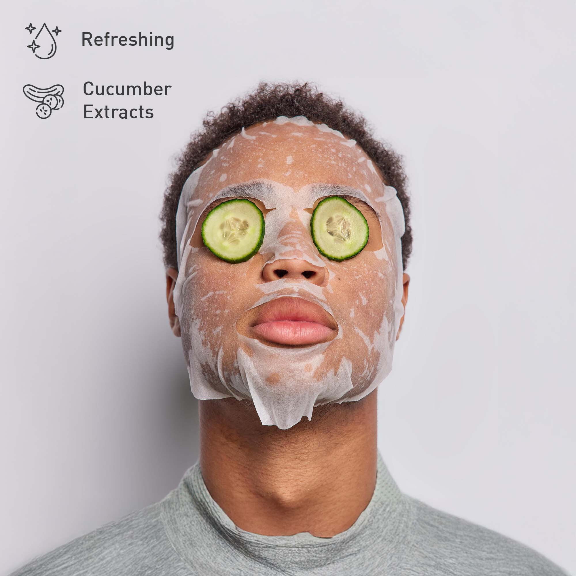 De-Puff Skin Set – Ice Cube Facial Roller, Hydrating Cucumber Sheet Masks  Advanced Cleansing Brush