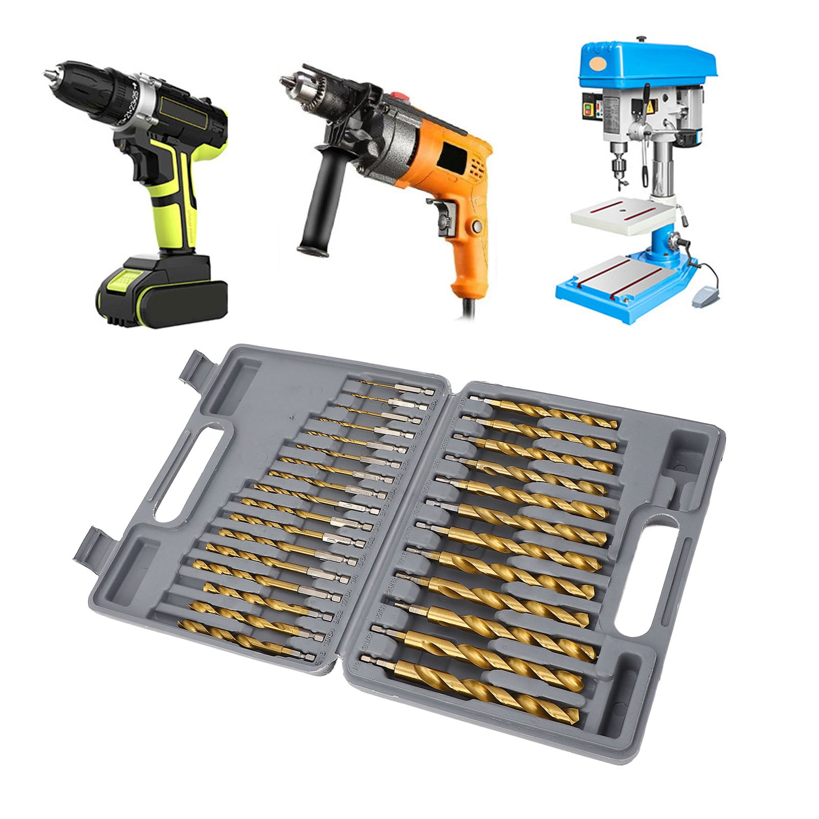 YAHHU 39-Piece Twist Drill Bit Set Ti Coated HSS 1/4 Inch Hex Shank 5/64 to 1/2 Inches (1.98-12.7 mm) Impact Bits with Limit Rings and Storage Box for Wood Metal Plastic