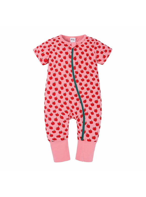 ZCFZJW Newborn Toddler Baby Girls Boys Romper Jumpsuit Cute Summer Printed 100% Organic Cotton Zipper One-piece Bodysuit Coverall #01-Red 6-12 Months