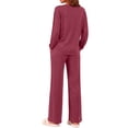 thumbnail image 4 of Weekease 2 Piece Pajama Set for Women Crew Neck Long Sleeve Tops Drawstring Pants Casual Sleepwear Fall Nightwear with Pockets, 4 of 7