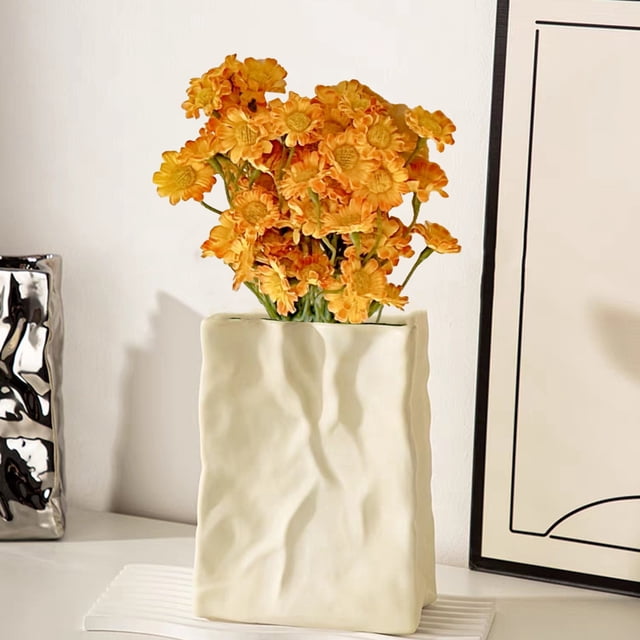 Flores de manzanilla artificial - manojo de 6 ramas, blanco amarillo azul, decoración plástica para el hogar, 14 cm
