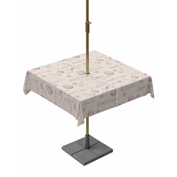Outdoor Tablecloth with Umbrella Hole and Zipper, Pink Easter Square Table Cloth 54x54 Inch Waterproof Tablecloth, Spring Farmhouse Vintage Bunny Eggs Beige Picnic Table Cover for Patio Camping