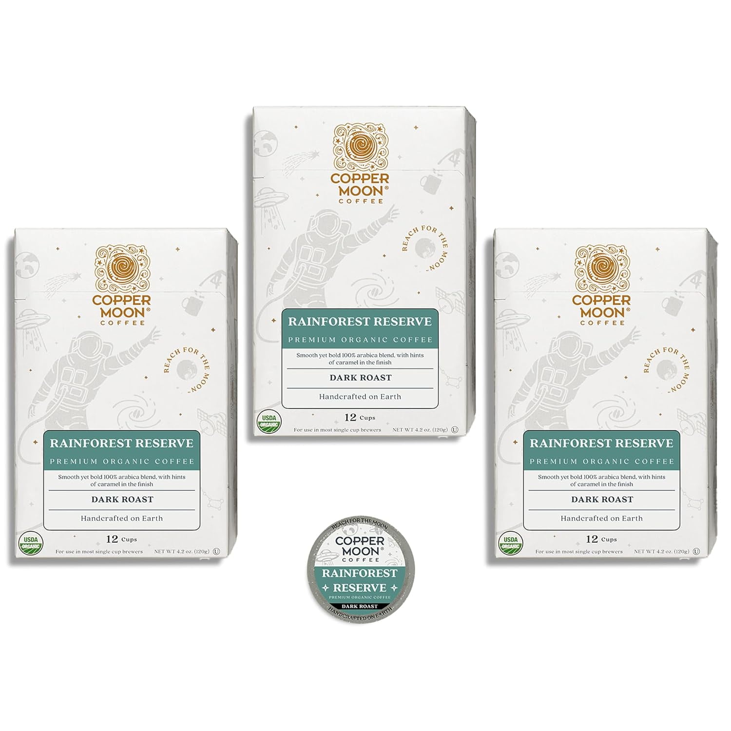 Copper Moon Single Serve Coffee Pods for Keurig K-Cup Brewers, Dark Roast, Rainforest Reserve Organic Blend, 36 Count