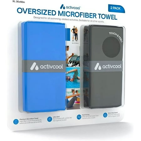 UPC: 0841856118705 | Activcool Oversized Microfiber Extra Absorbent Gym Towel 2Pk 30 x60 (Blue/Gray)