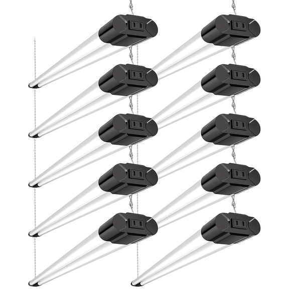 10 Pack Linkable LED Utility Shop Light, 4 FT Integrated Fixture For Garage, 40W Equivalent 250W, 5000K Daylight, Surface   Suspension Mount, Florescent Light Fixture Replacement, Black