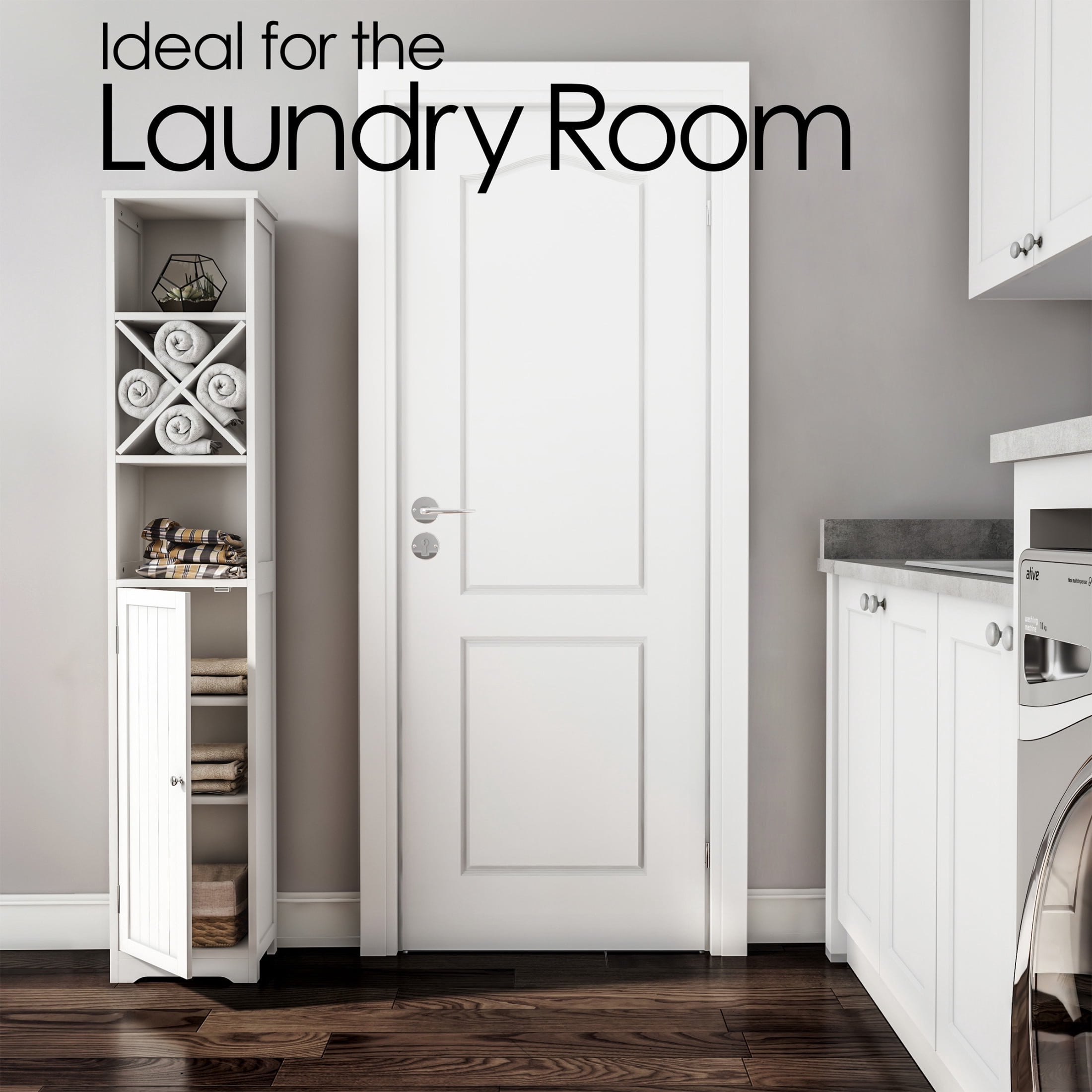 Lavish Home 67-Inch-Tall Bathroom or Laundry Room Storage Cabinet (White)