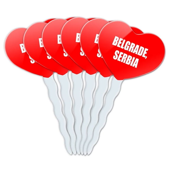 Belgrade Serbia Heart Love Cupcake Picks Toppers - Set of 6
