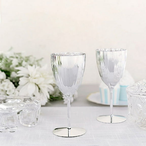 BalsaCircle 6 Pieces 8 oz Metallic Silver Premium Disposable Plastic Wine Glasses Tableware