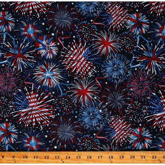 Cotton USA Patriotic Fireworks 4th of July Independence Day Holiday Flag Blue Cotton Fabric Print by the Yard (GAIL-CD2222-USA)