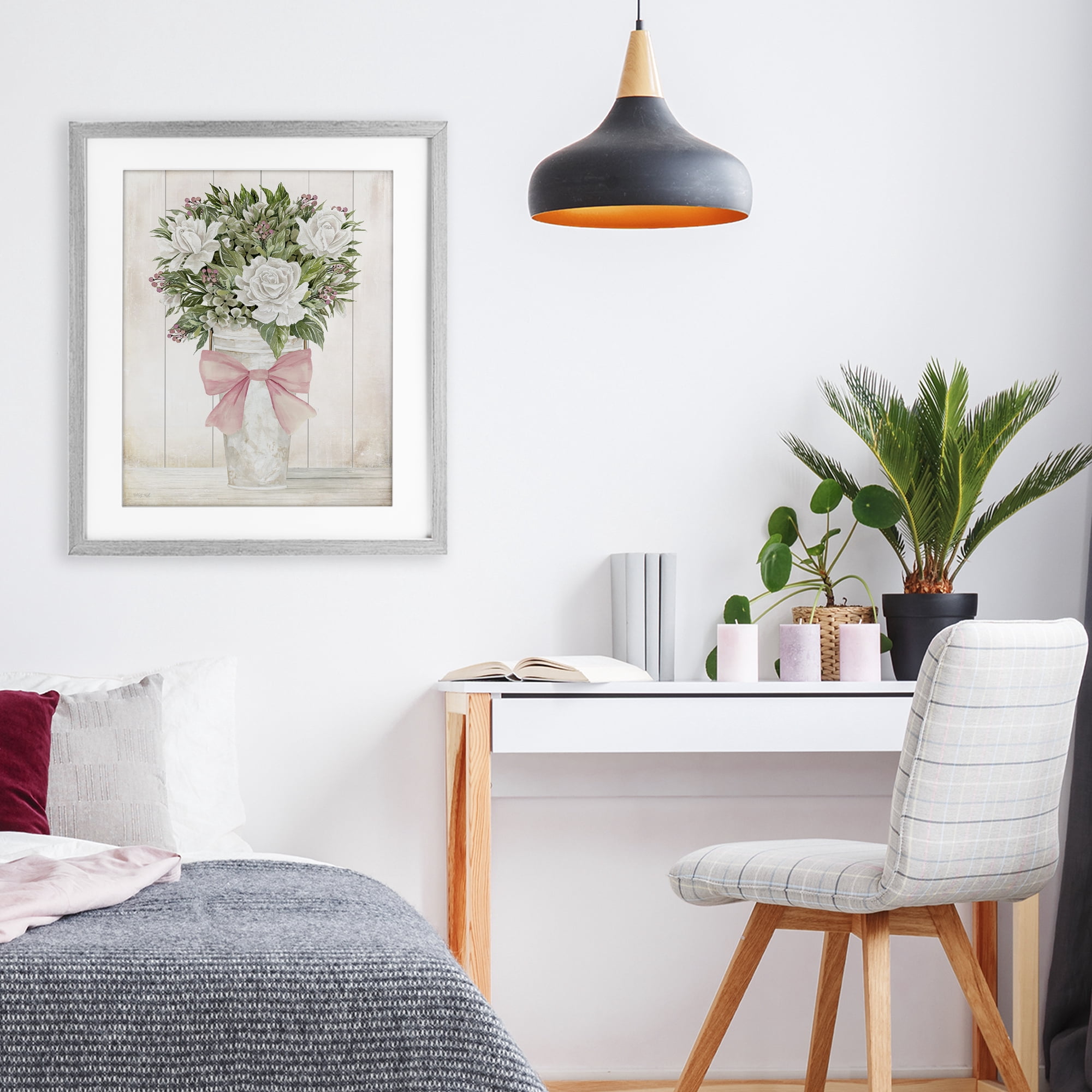 Stupell Industries Pretty In Pink Roses & Bow Gray Framed Print Under Glass, design by Cindy Jacobs
