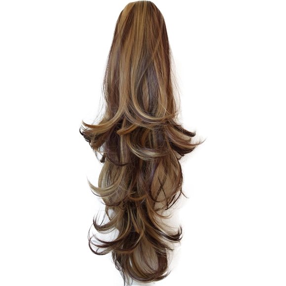 shiyou-24" & 160g Hair Piece Pony Tail Extension (BROWN MIX BLONDE) Very Long & Voluminous Curled Wavy Heat-Resisting