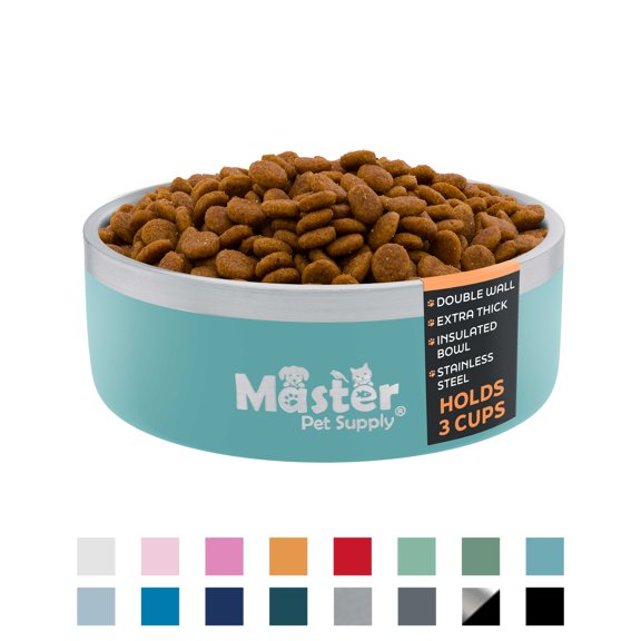 Master Pet Supply Stainless Steel Dog Bowls - 25 oz, Heavy Duty - Aqua Sky, Double Wall Extra-Thick Insulated, Non-Slip Pet Water Bowl for Dogs, Cats & Pets, Anti Rust Metal, Dish Washer Safe
