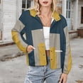 thumbnail image 3 of Jackets for Women Winter Coat Jackets Flannel Stand Collar Jacket(Abstract Geometric Yellow Gray Navy,Size:S-4XL), 3 of 7