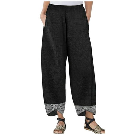 ASEIDFNSA Short Leggings With Pockets for Women Women Warm Pants Casual Women Casual Pants Print Waist Loose Irregular Leg Cotton Elastic Linen Wide Pants