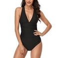 thumbnail image 4 of Naiovety Traje de baño de poliéster de aplicación amplia para mujer con traje de baño de una pieza con costuras finas, traje de baño Push Traje de baño Negro METRO, 4 of 6