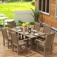 thumbnail image 2 of WestinTrends Malibu 7 Piece Outdoor Dining Set, All Weather Poly Lumber Patio Table and Chairs Furniture Set, 71" Trestle Dining Table with Umbrella Hole and 6 Arm Chairs, Weathered Wood, 2 of 7