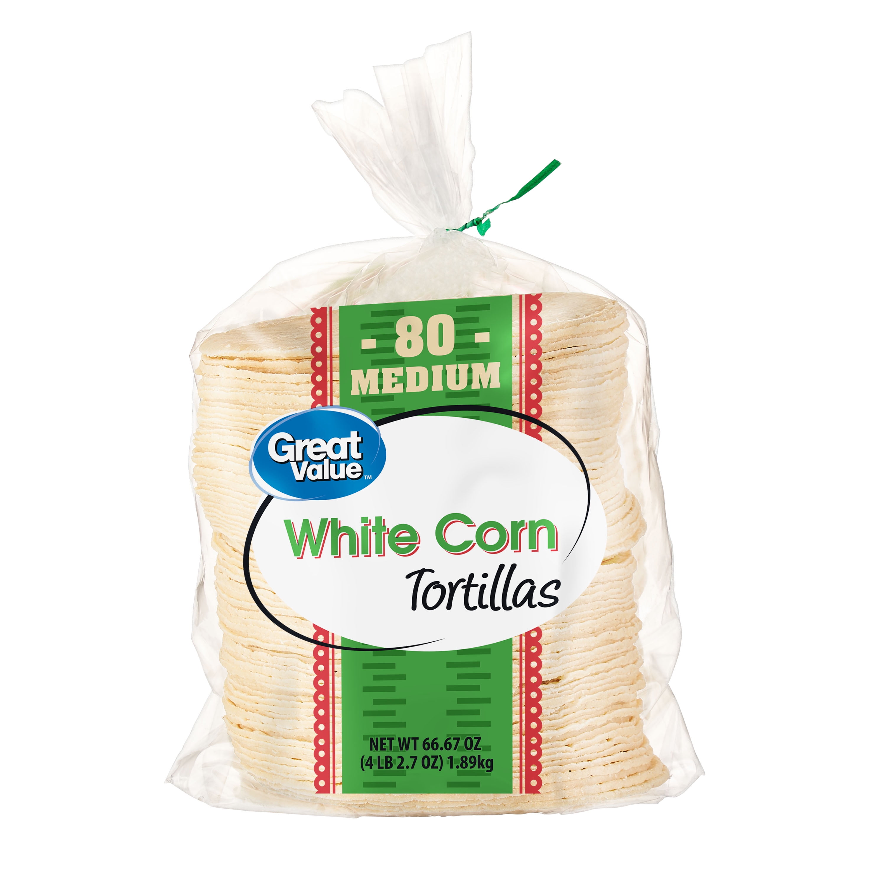 Great Value White Corn Tortillas, 66.67 oz, 80 Count