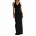 thumbnail image 3 of Womens Summer Bodycon Knit Long Dress Spring Beach V Neck Casual Sleeveless Ribbed Sweater Dresses Black XXL, 3 of 8