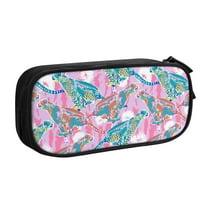 TEQUAN Large Capacity Pencil Case, Modern Pink Leopard Animal Pattern Pencil Pouch 2 Compartments Pencil Bag (Black)