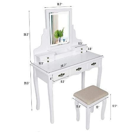 Artethys Vanity Table Set With Touch, Artethys White Dressing Table Set With Led Lights Mirror
