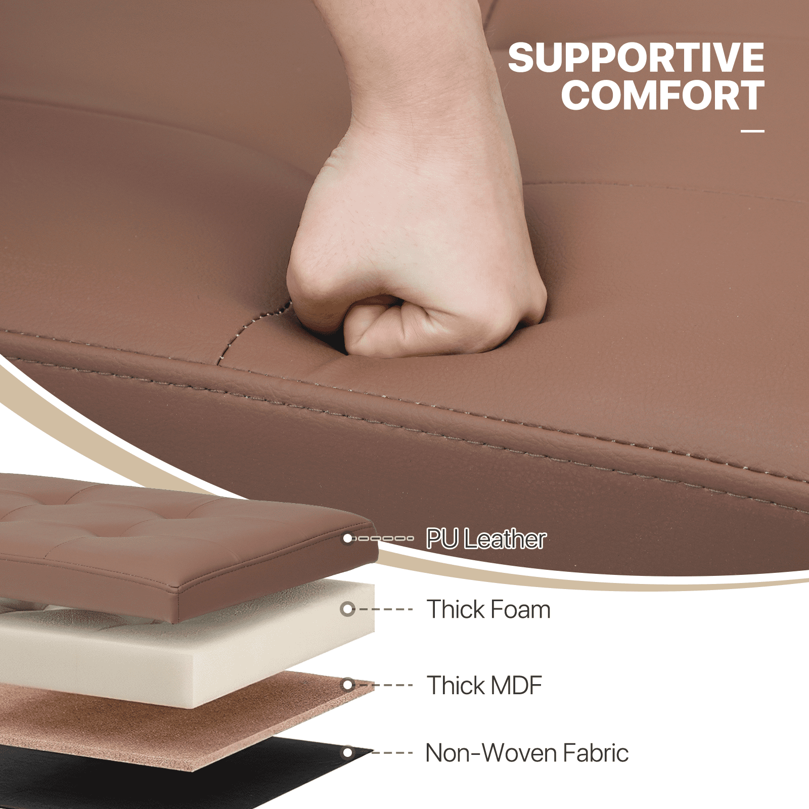MoNiBloom Footstool Ottoman with Padded Seat, Modern PU Leather Footrest, Rectangular Seat Stool, Brown