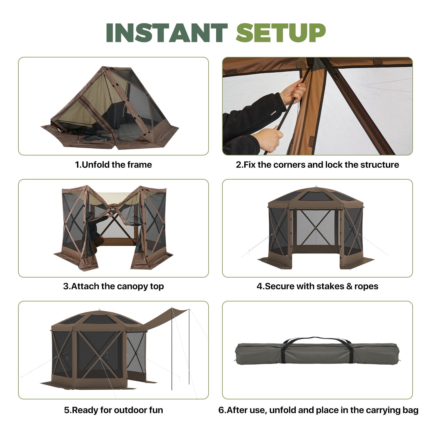 BaPiPro 10x10 FT Pop Up Gazebo with Removable Top for Stargazing, Outdoor Screen House with Sidewalls & Netting, Waterproof Canopy Tent for Patio, Backyard, Camping, Brown