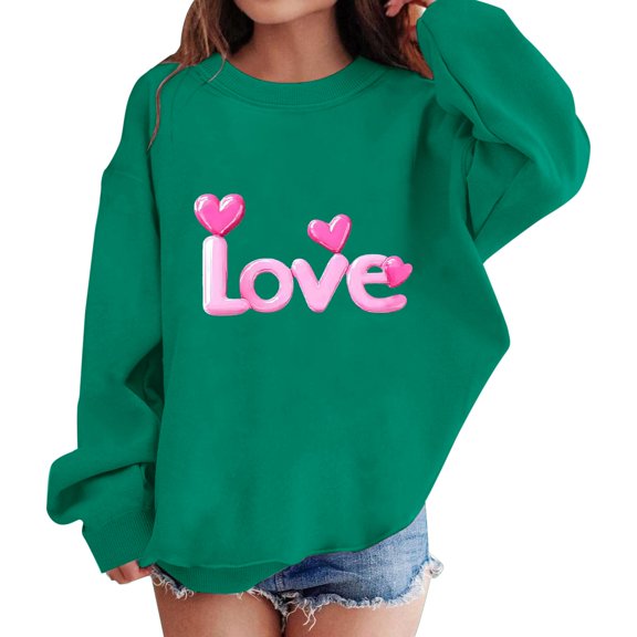 Ruyang LOVE Heart Sweatshirt for Girls Valentines Day Graphic Pullover Sweaters Cute Trendy School Preppy Sweatshirts