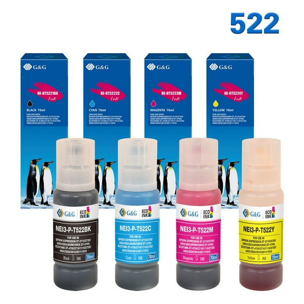 G&G Compatible for Epson T522, 522 Ink Bottles Refill Ink for ET2720
