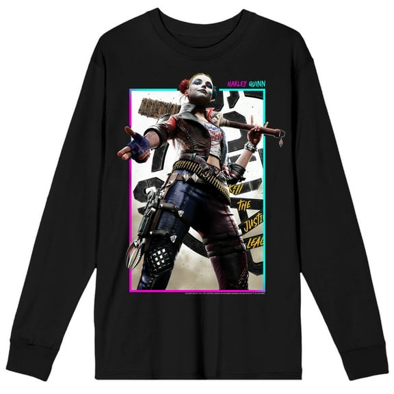 Suicide Squad: Kill the Justice League Harley Quinn Adult Black Long Sleeve Crew Neck Tee-Medium